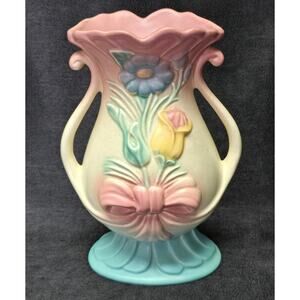 Vintage Hull Art Pastel Spring Colored Floral Bow Vase  B-7-8 1/2